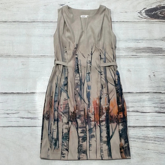 Lavand Dress Sheath Tan Sleeveless Tree Print Watercolor Size Medium - Picture 10 of 16